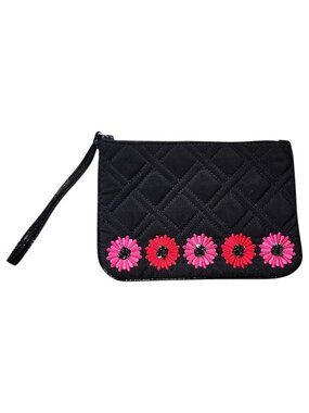 Vera Bradley Black Quilted Embroidered Daisy Celebration Wristlet Bag